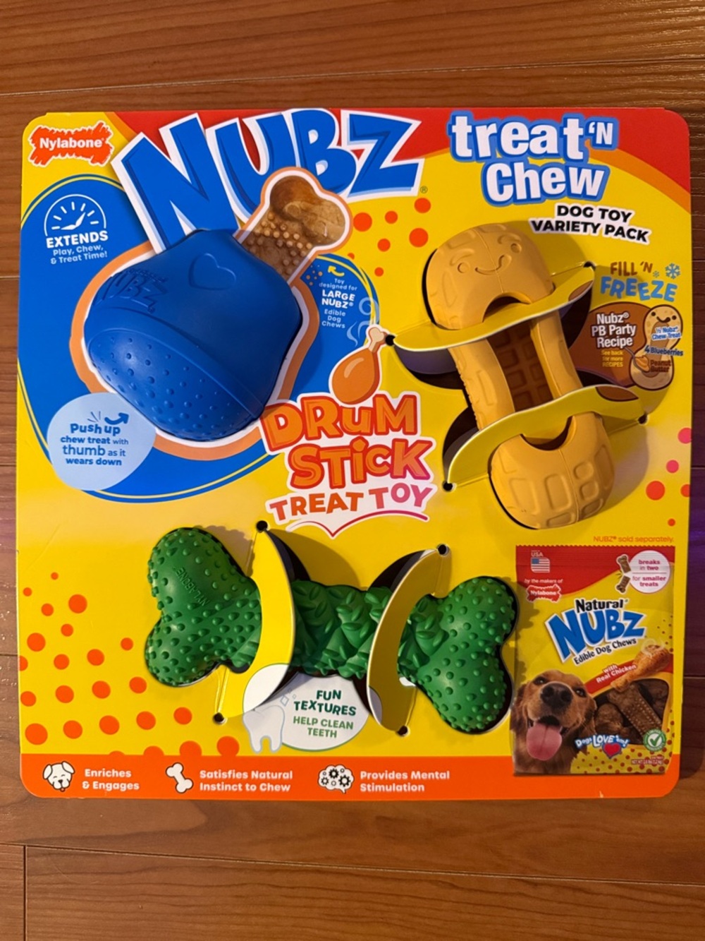 Nylabone Nubz Treat ’N Chew Dog Toy Set 3 Pack–Tough Rubber Chews Large Dogs